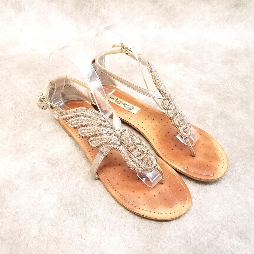 Naught Monkey Womens 1357-297 Size 8 Tan Gold Thong Slingback Sandals